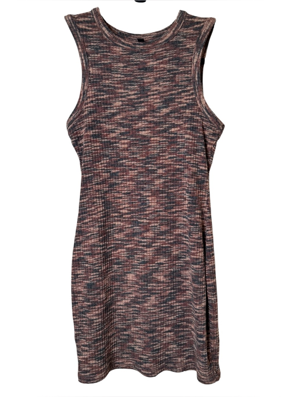 Divided Small Sleeveless Ribbed Space-Dye Mini Dress in Brown and Tan